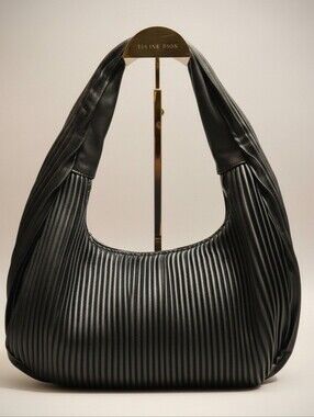 Keddo Couture Black Pleated Hobo Shoulder Bag Vegan Leather Slouchy Purse Large